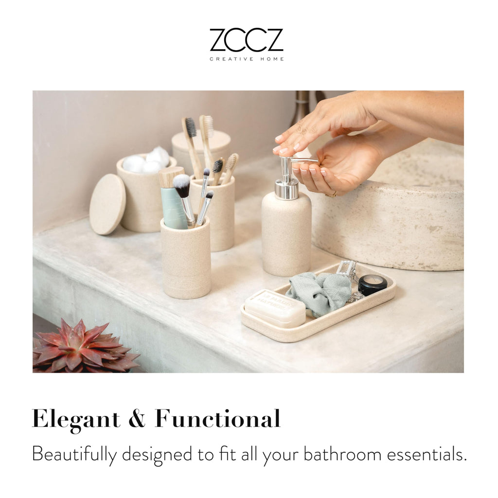 zccz 6-Piece Bathroom Accessory Set – Polyresin Stone Vanity Organizer