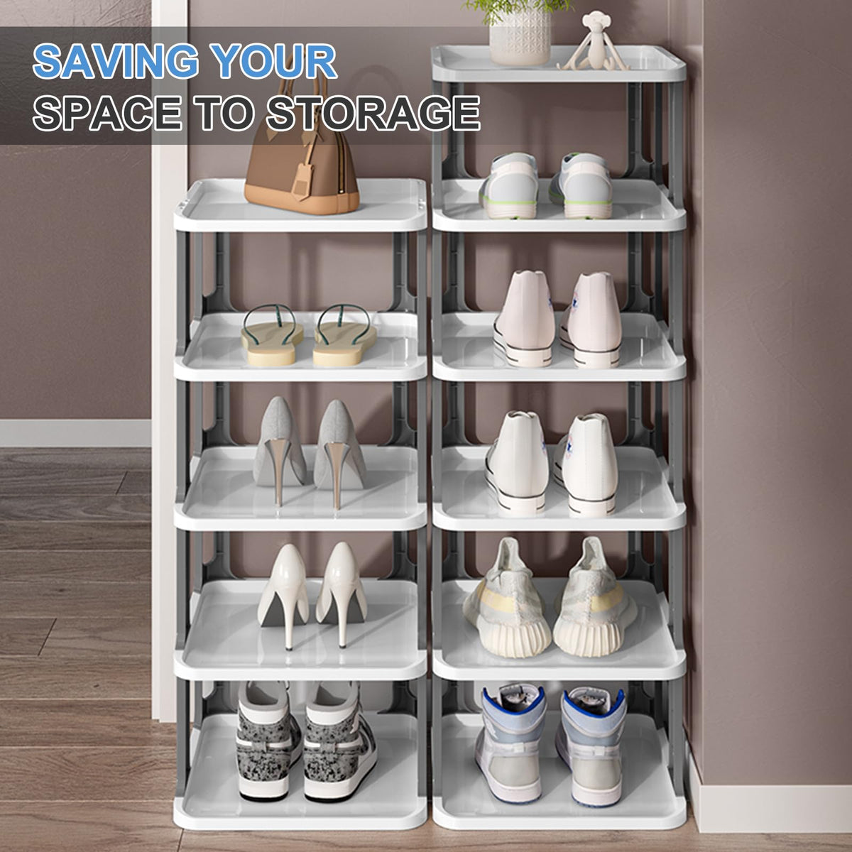 Sourcing Map 2-Tier Stackable Storage Organizer - Adjustable Vertical Shoe Rack With Portable Folding Holder Shelf for Entryway, Living Room, Garage - image 5
