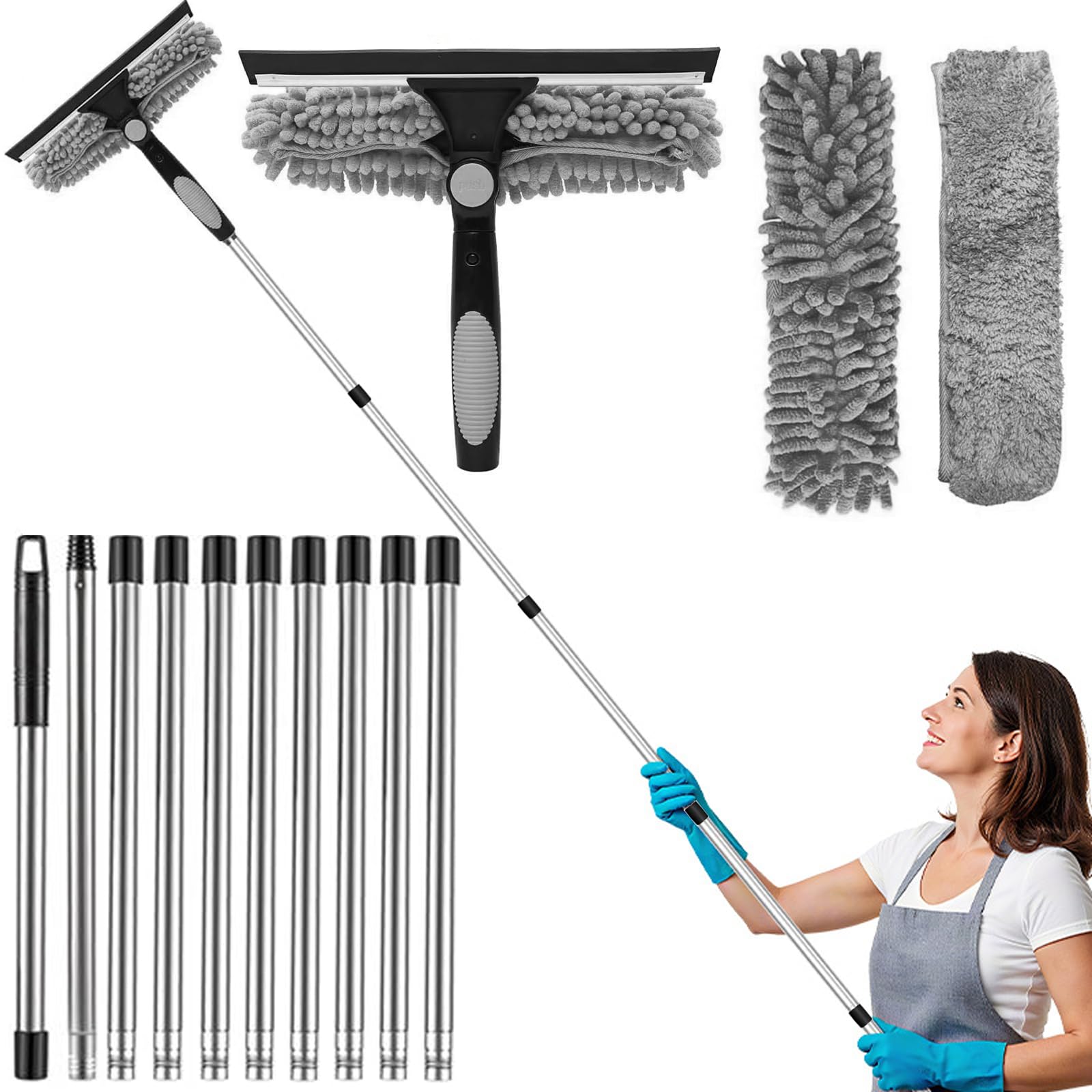 4.3M Telescopic Window Cleaner with Squeegee and Microfiber