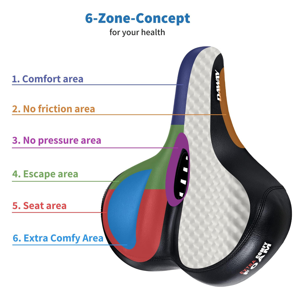 DAWAY C50 Extra Wide Bike Seat | Oversized Memory Foam Bicycle Saddle