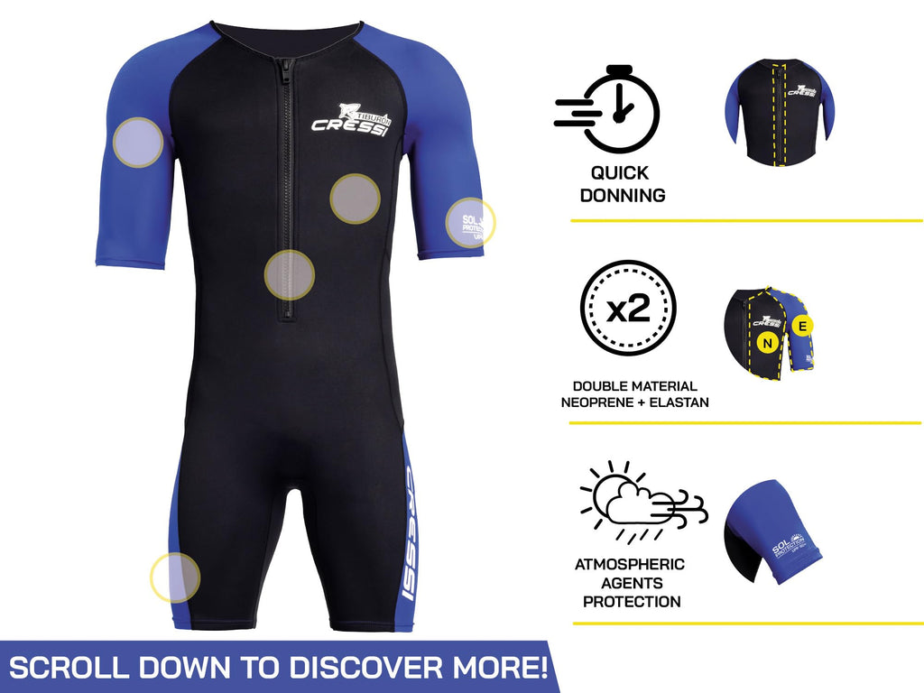 Cressi Tiburon Men's 2mm Neoprene Shorty Wetsuit – Black/Blue