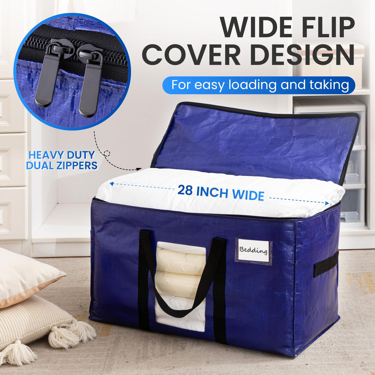 TAILI Moving Bags Extra Large Heavy Duty, Clear Window, 6 Pack Deep Blue - image 3