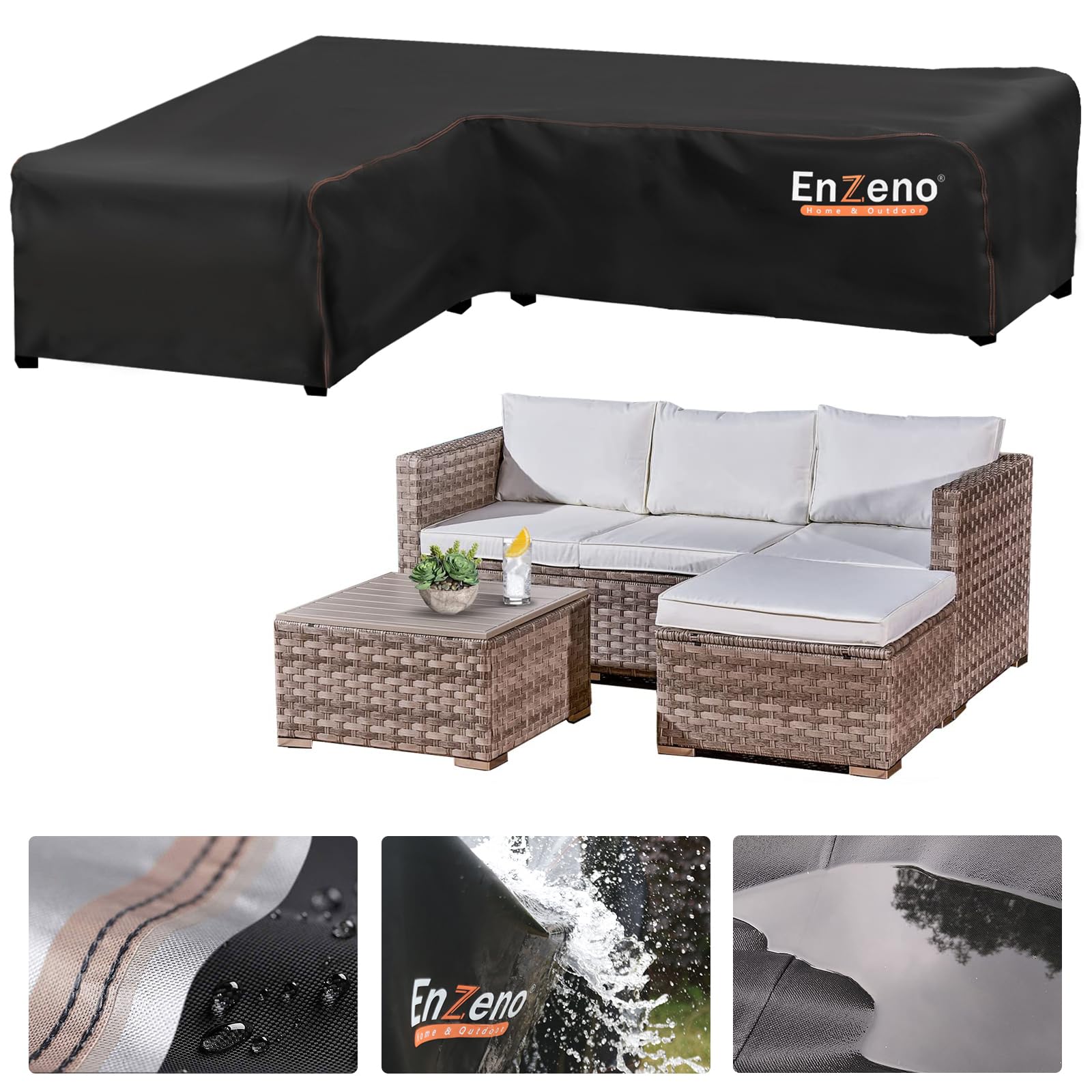 Enzeno L-Shaped Garden Sofa Cover | Waterproof 420D Oxford Fabric (210cm)