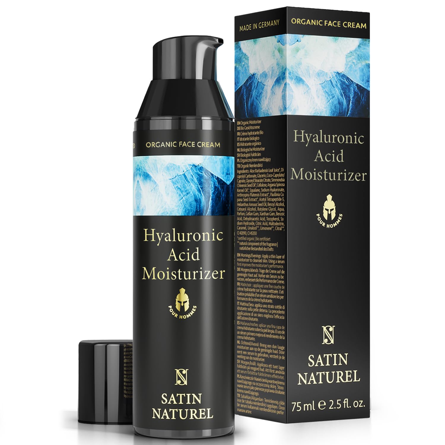Satin Naturel Hyaluronic Acid Face Moisturiser for Men – Organic 75ml