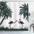 ABAKUHAUS Flamingo & Palm Tree Shower Curtain | Tropical Fabric Decor