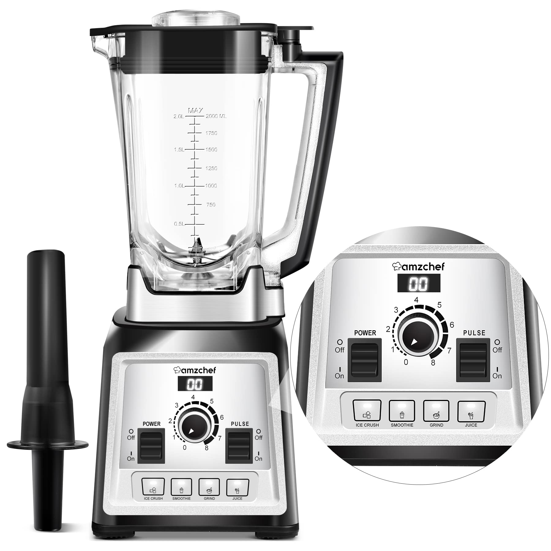 AMZCHEF 2000W Commercial Blender – 2L High Speed Smoothie Maker