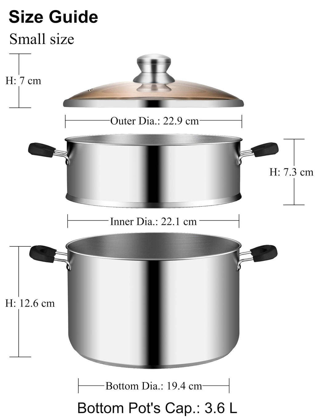VENTION Stainless Steel Food Steamer - 22cm Induction Saucepan, 3.6L