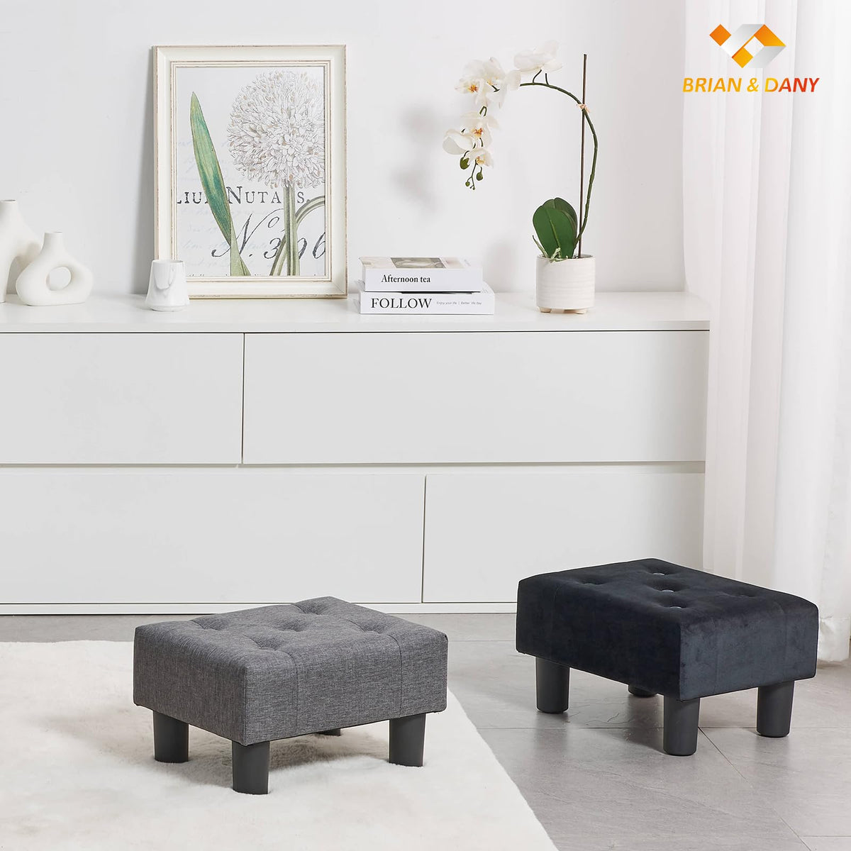 BRIAN & DANY Small Foot Stool, Velvet Footstool with Legs, Footstools for Living Room, Ottoman Footrest Extra Seating for Entryway, Black - image 5