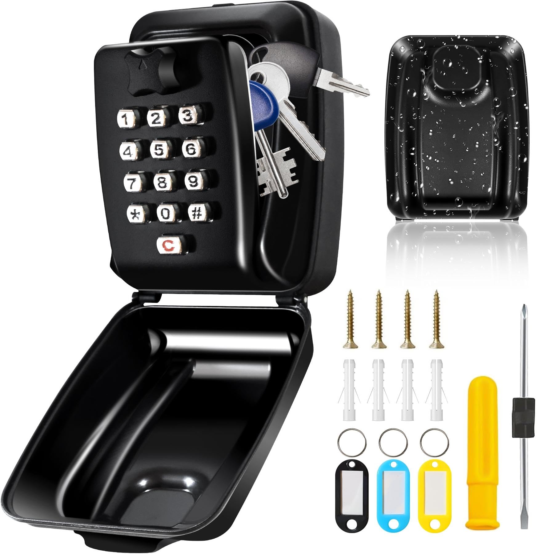Laihur Wall Mounted Key Safe – 12-Digit Combination Lock Box, Black