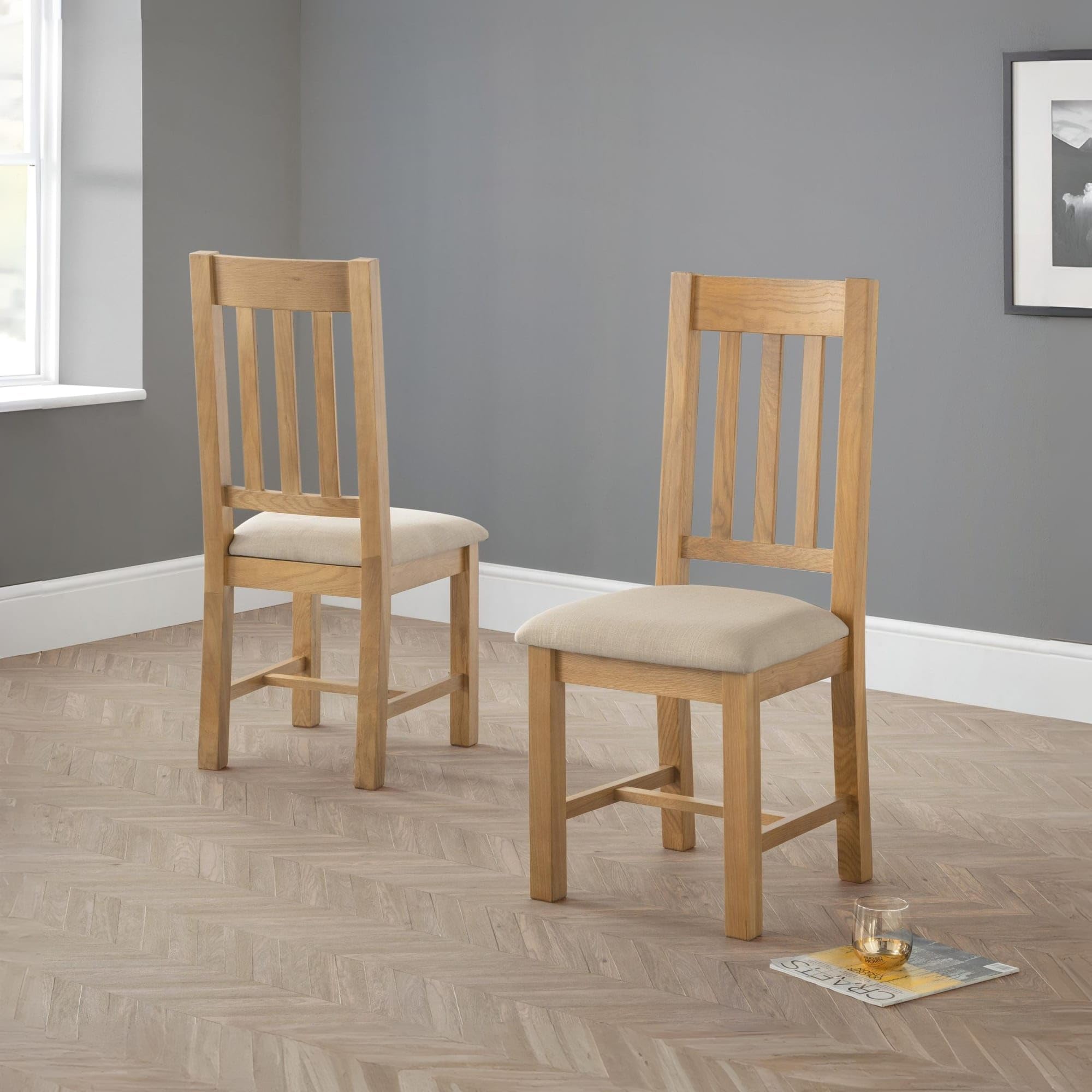 Julian Bowen Hereford Dining Chairs - Set of 2 Oak & Taupe Linen