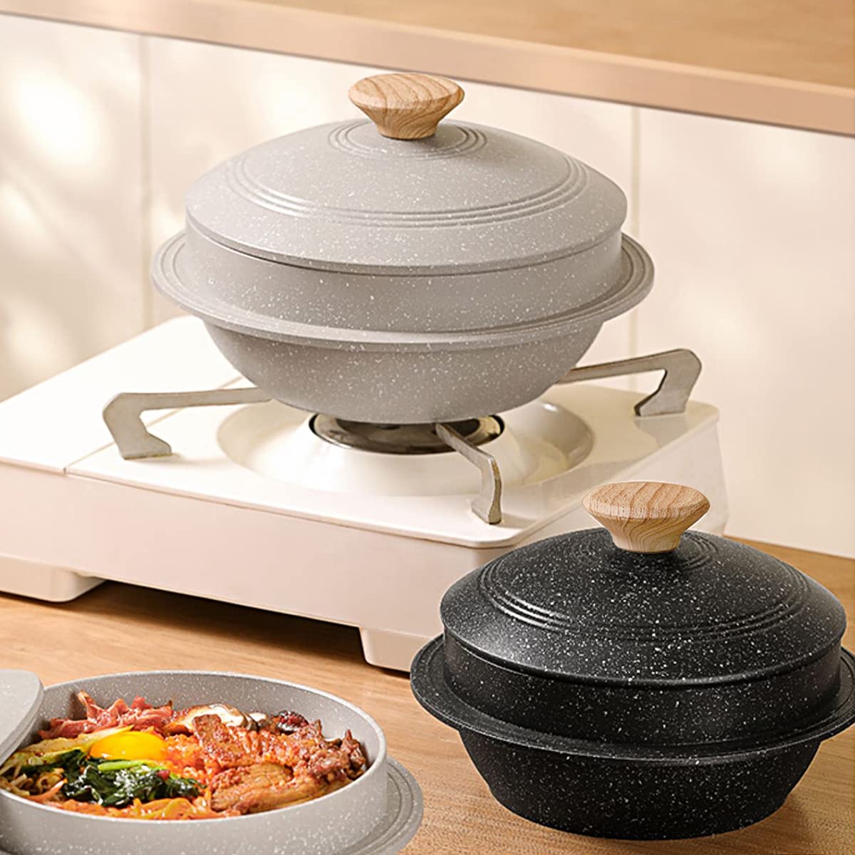Bobikuke 24cm Non-Stick Cast Aluminum Casserole Dish with Lid – White