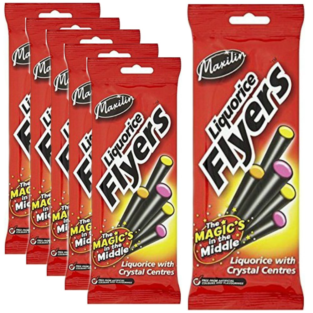 Maxilin Liquorice Flyers – Tubes with Crystal Centers, 90g (6 Pack)