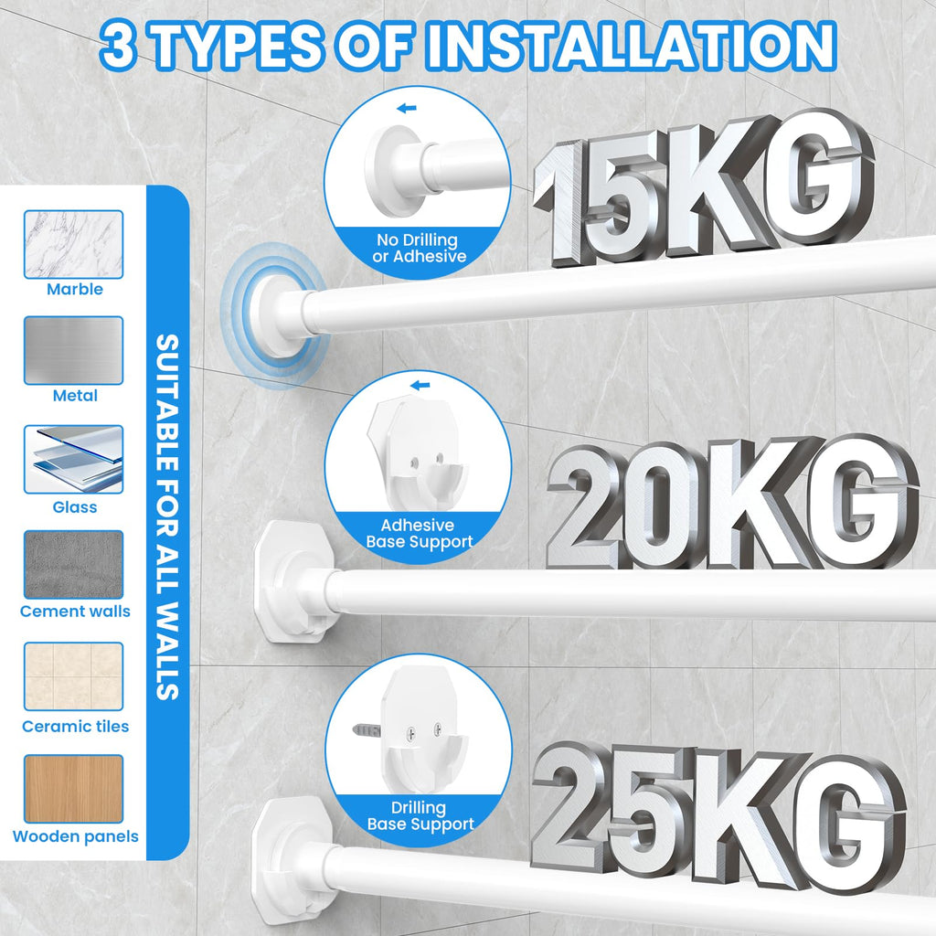 Extendable Φ32mm Curtain Poles 98-330cm Tension Rods with 2 Wall Base - image 4