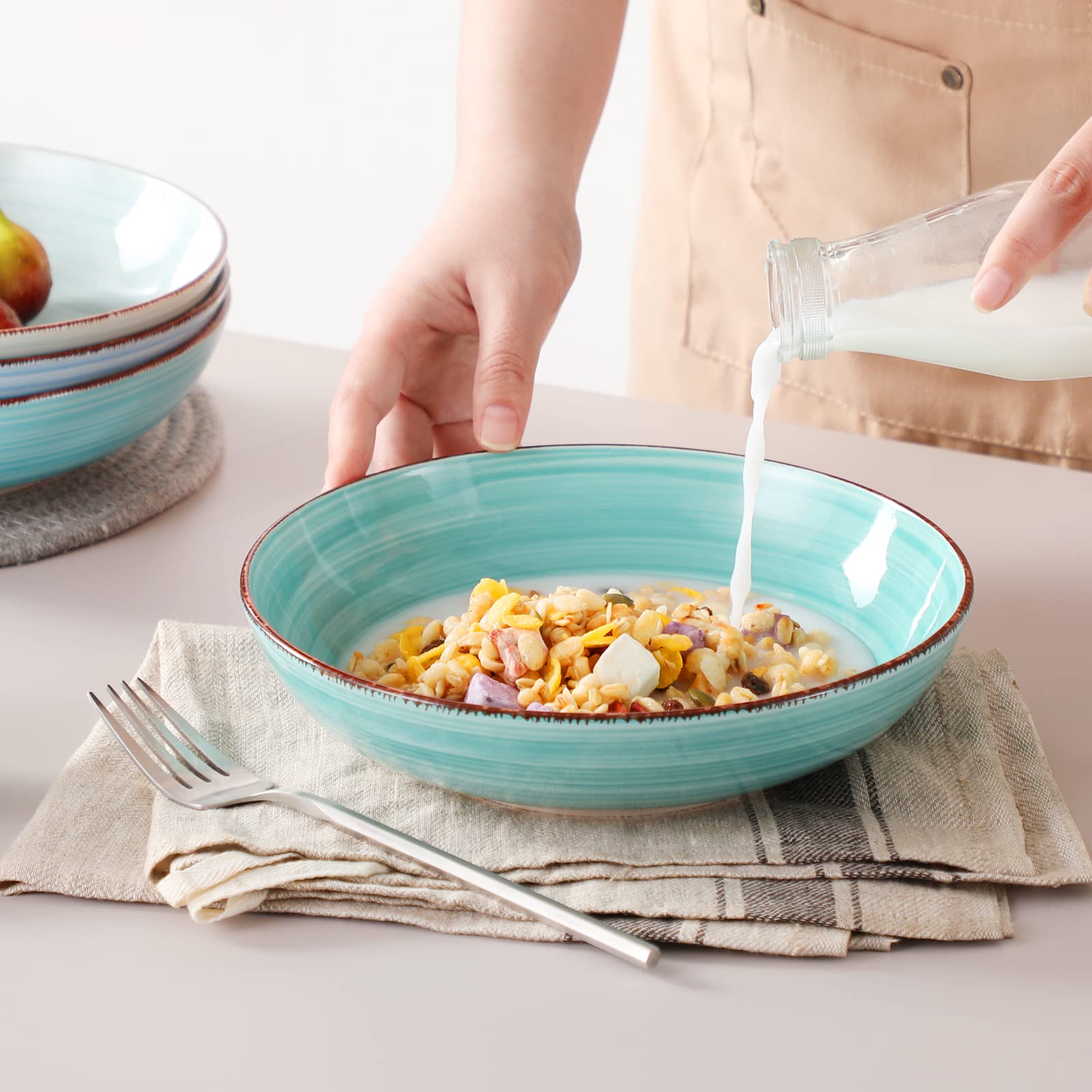 vancasso Bonita 38 oz Ceramic Pasta Bowls | Set of 6 Large Salad Bowls