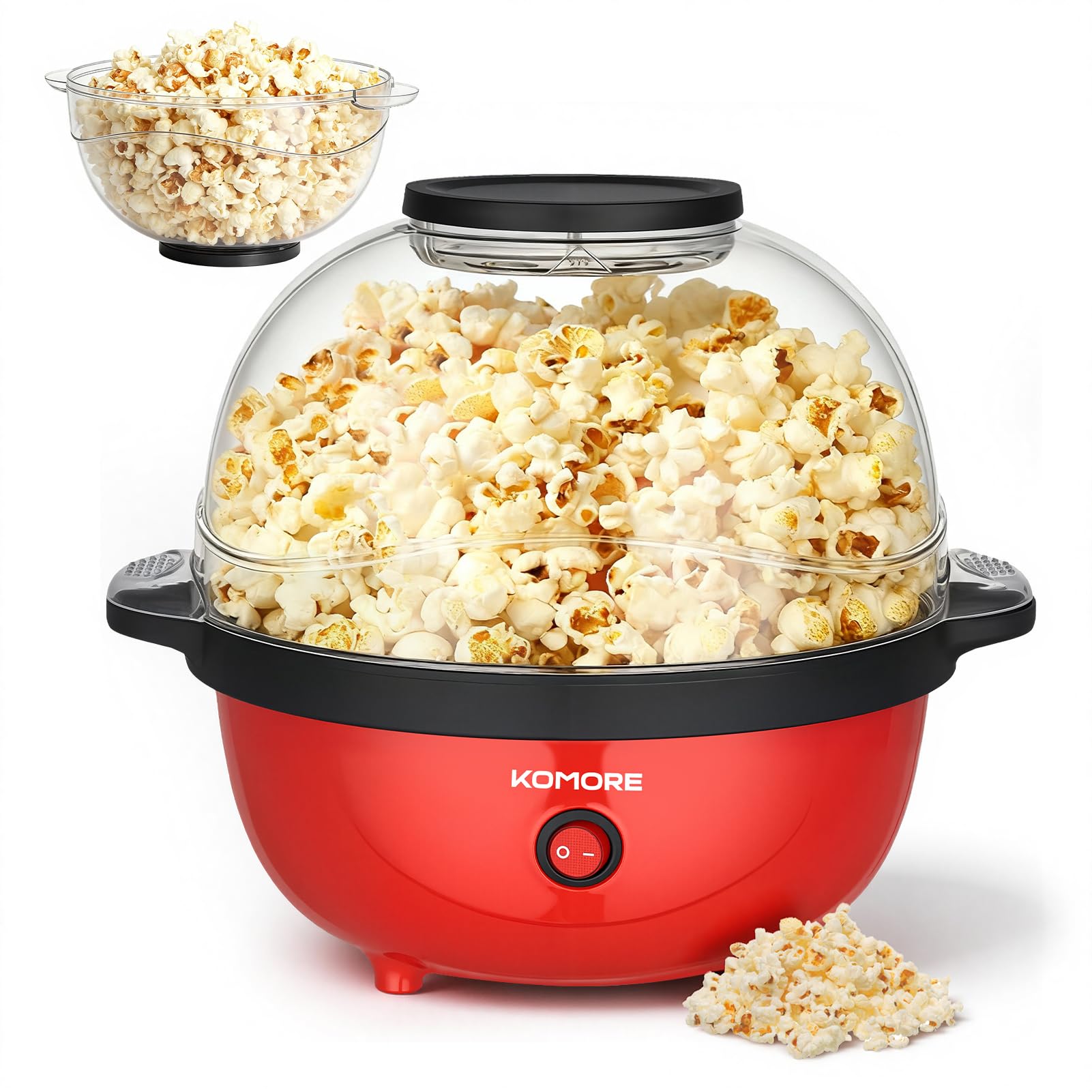 KOMORE Electric Popcorn Maker – Non-Stick Round Machine for Movie Night