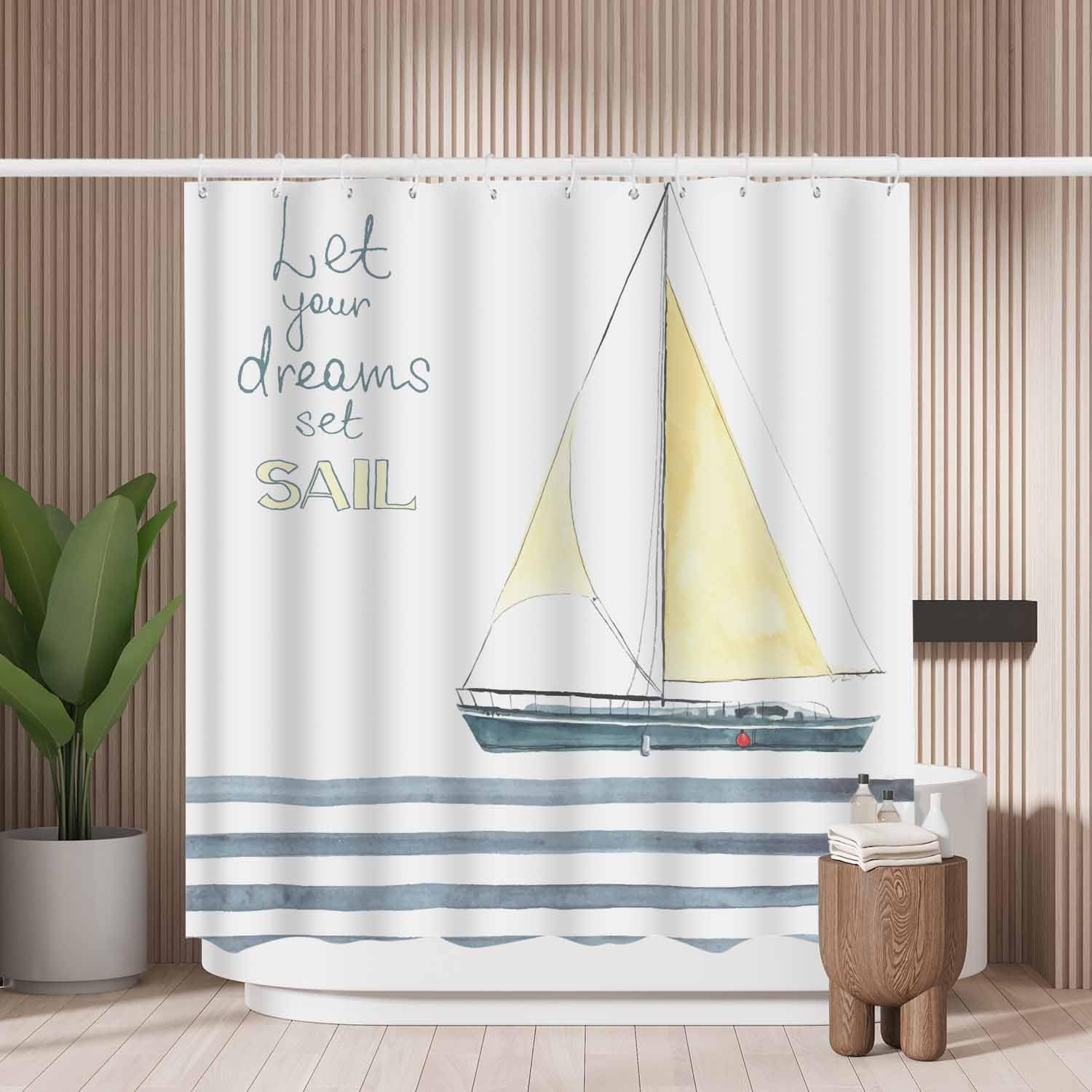 Woutay Sailing Shower Curtain | Waterproof Mold Resistant Polyester