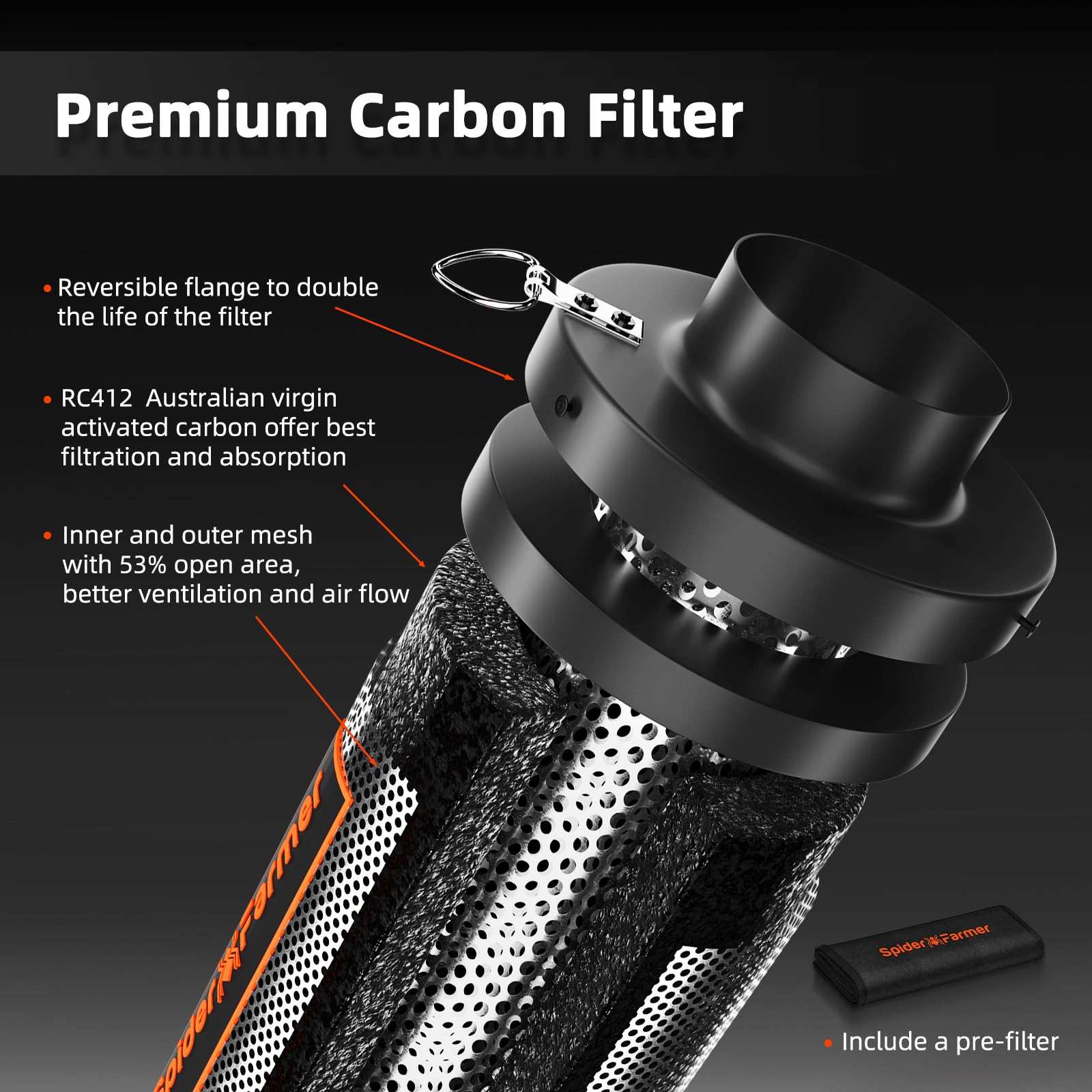 Spider Farmer 6 Inch Carbon Filter | Australian Charcoal for Grow Tents