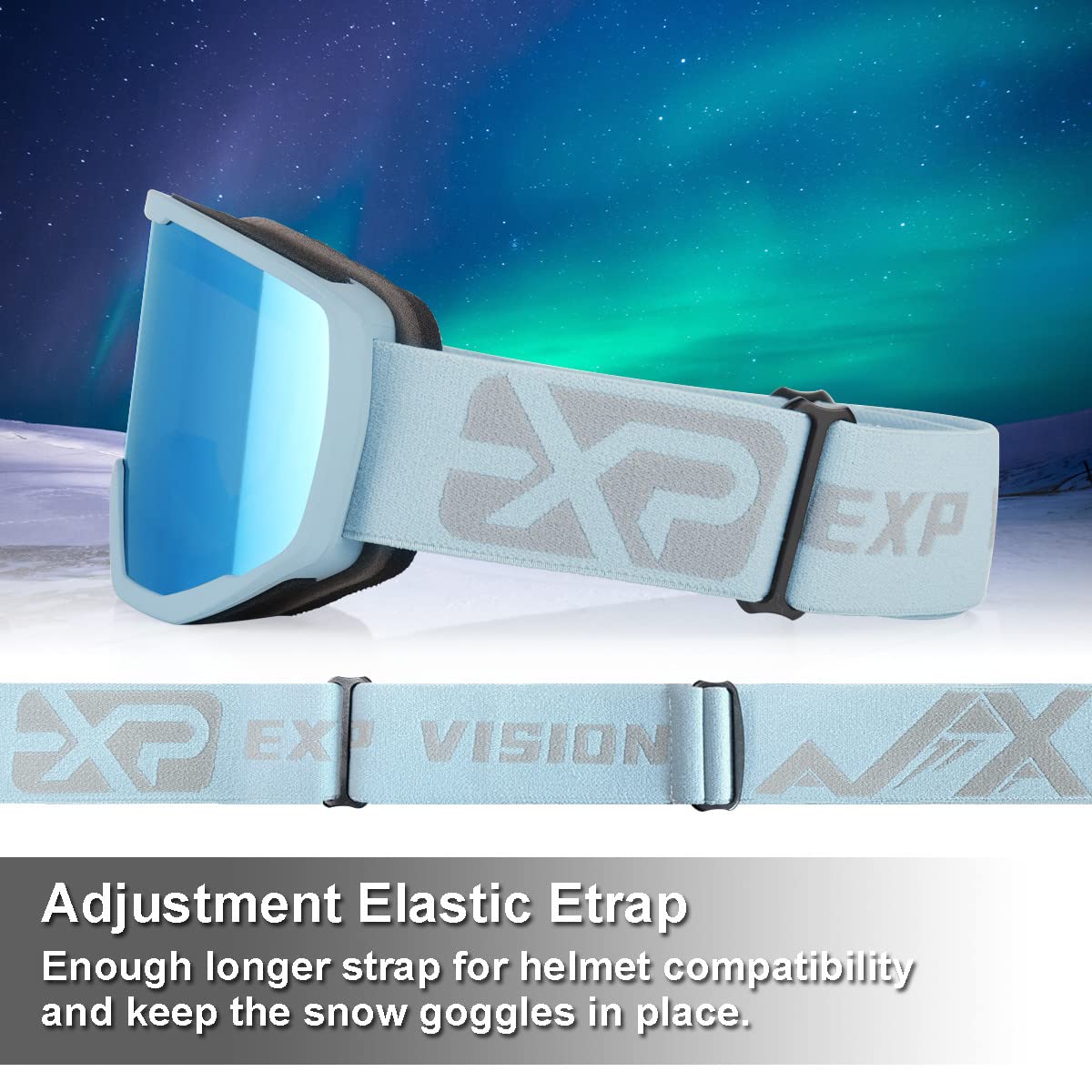 EXP VISION OTG Ski Goggles – Anti-Fog UV400 Snowboard Goggles, Blue