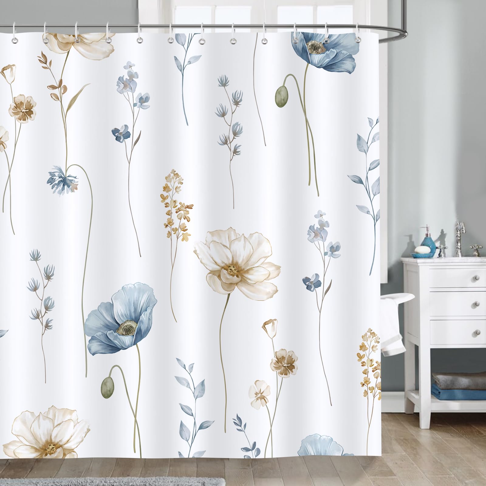 Jolof Store Watercolor Floral Shower Curtain | Waterproof Polyester