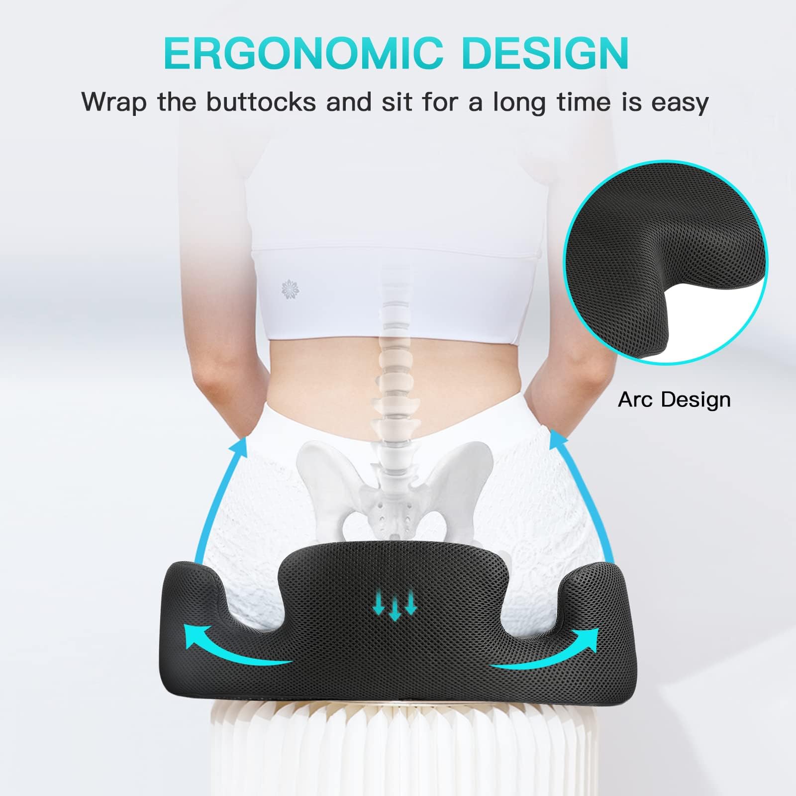 Benazcap Memory Foam Seat Cushion – Ergonomic Coccyx Pad for Back Pain