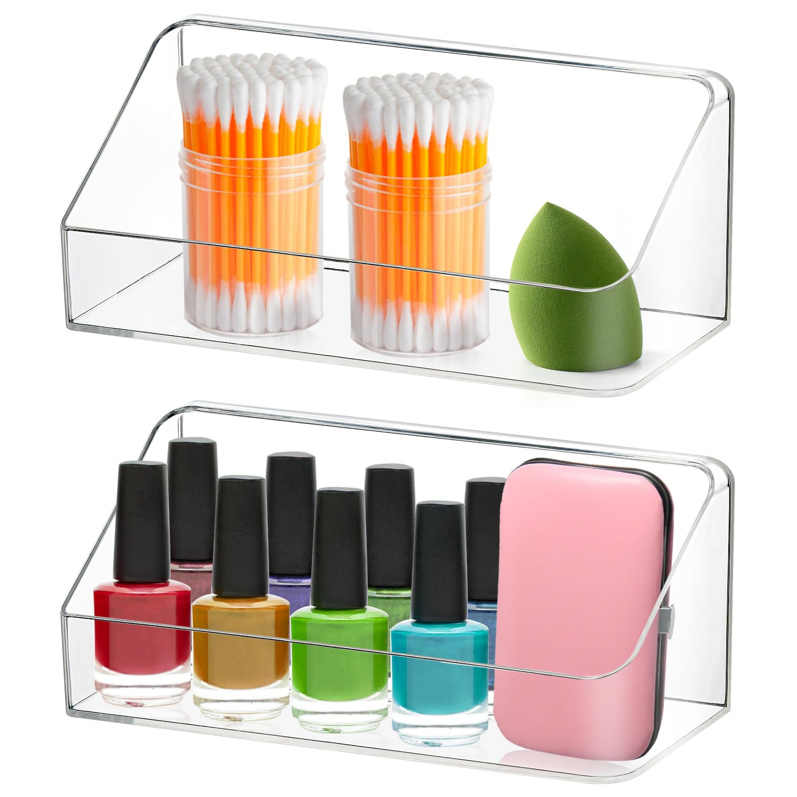 Poeland Wall Mounted Storage Organizer | 2-Pack Clear No-Drill Shelves