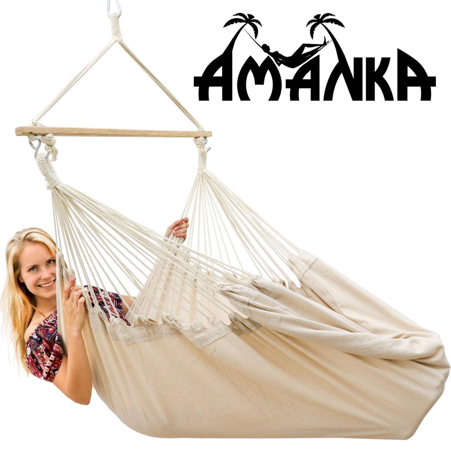 AMANKA XXL Hanging Swing Chair | 185x130cm Cotton Cloth Seat - Beige