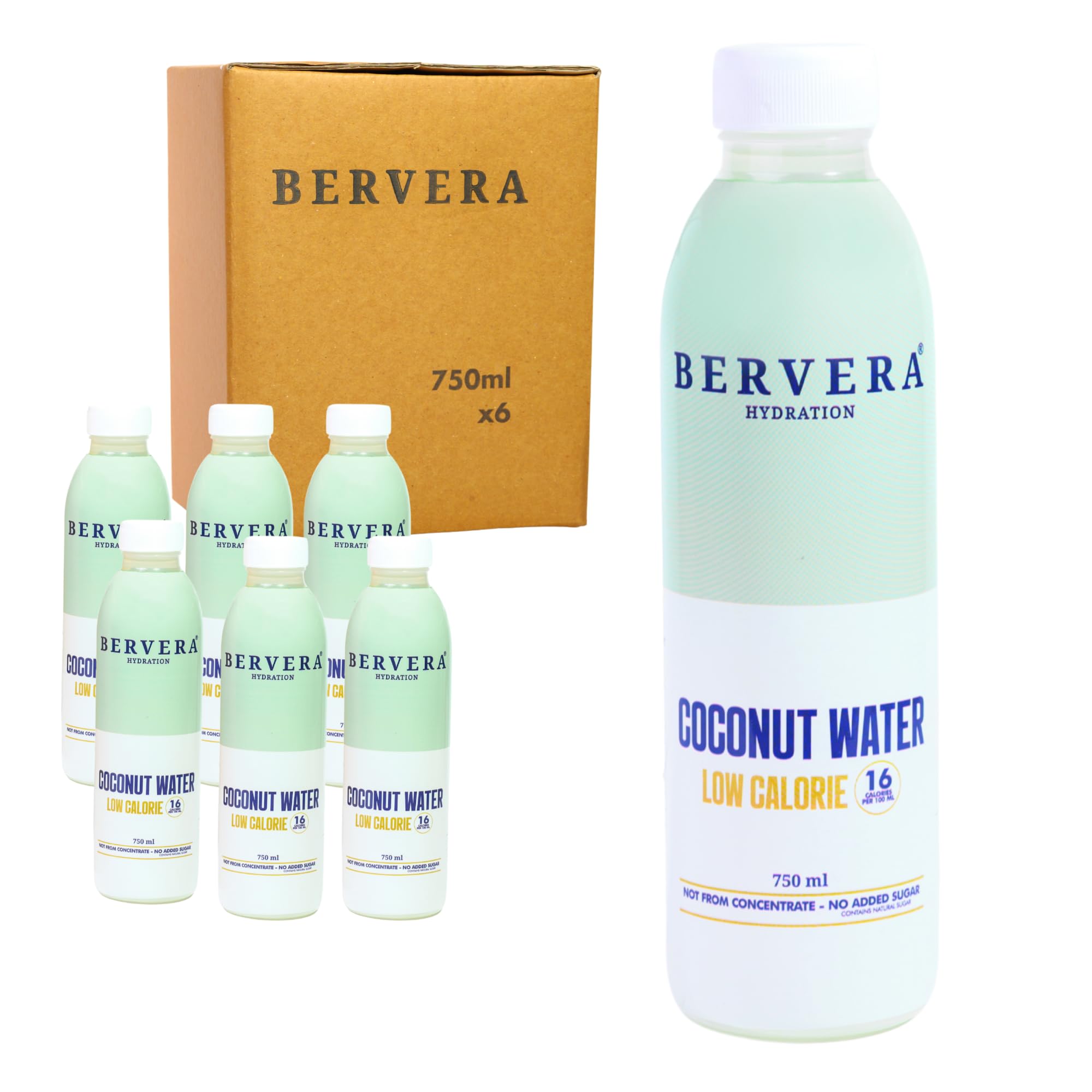 Bervera 100% Pure Coconut Water - Natural Electrolytes (6 x 750ml)