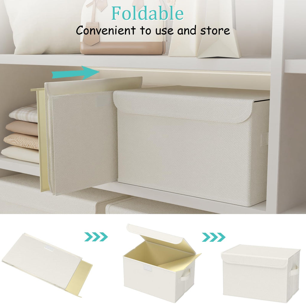 GUOHNHE Storage Bin with Lid, Closet Boxes, 2 Pack, Beige, 26x20x17 cm - image 5