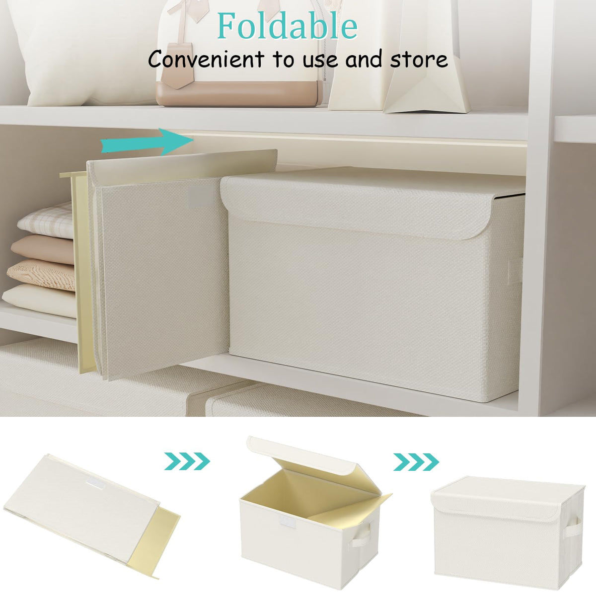 GUOHNHE Storage Bin with Lid, Closet Boxes, 2 Pack, Beige, 26x20x17 cm - image 5