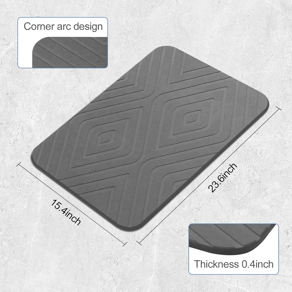 HUMIGA 2 Pack Diatomaceous Earth Stone Bath Mat – Non-Slip Grey, 24x15