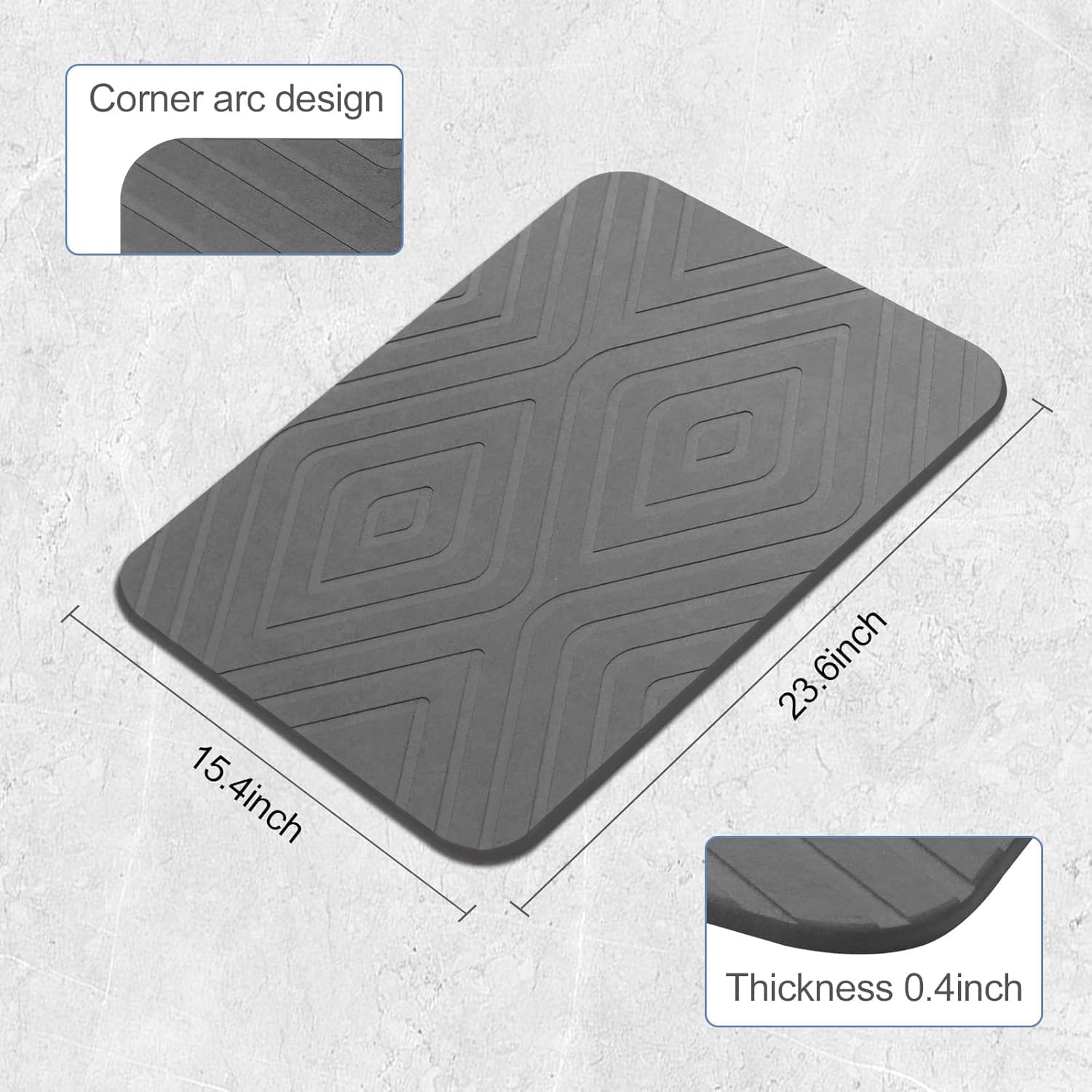 HUMIGA 2 Pack Diatomaceous Earth Stone Bath Mat – Non-Slip Grey, 24x15