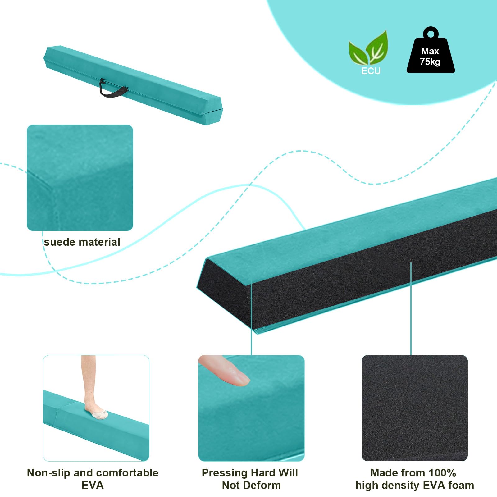 FBSPORT 270cm Folding Gymnastics Balance Beam - Flocked EVA Floor Beam
