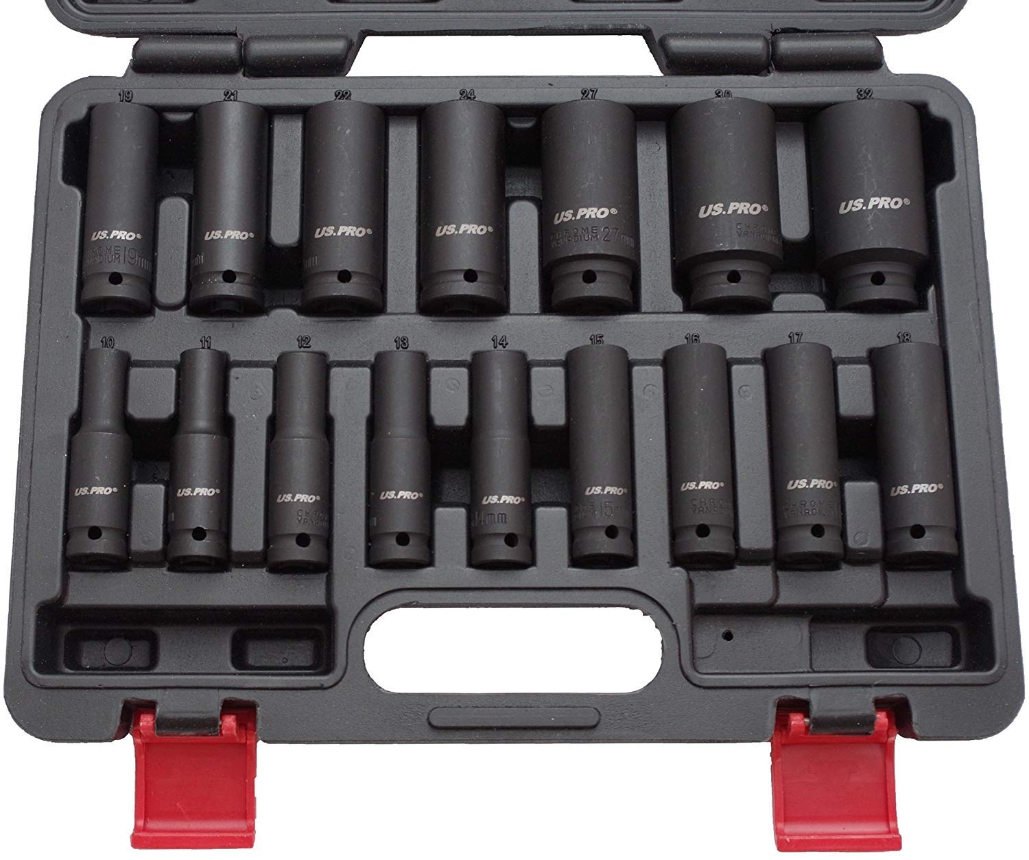 US PRO 16pc 1/2" Dr Deep Impact Socket Set - 6-Point Metric 10-32mm