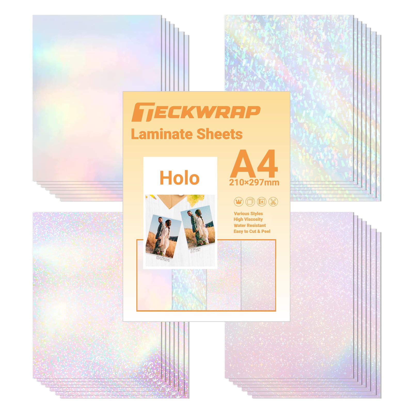 TECKWRAP Holographic Sticker Paper Overlay | 28 A4 Sheets Lamination Vinyl