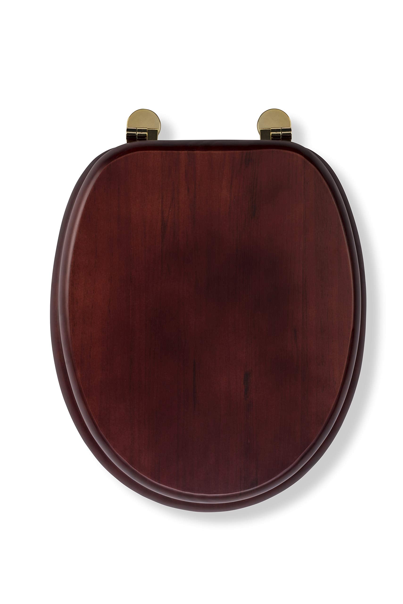 Croydex Solid Pine Oval Toilet Seat | Mahogany Effect & Brass Hinges