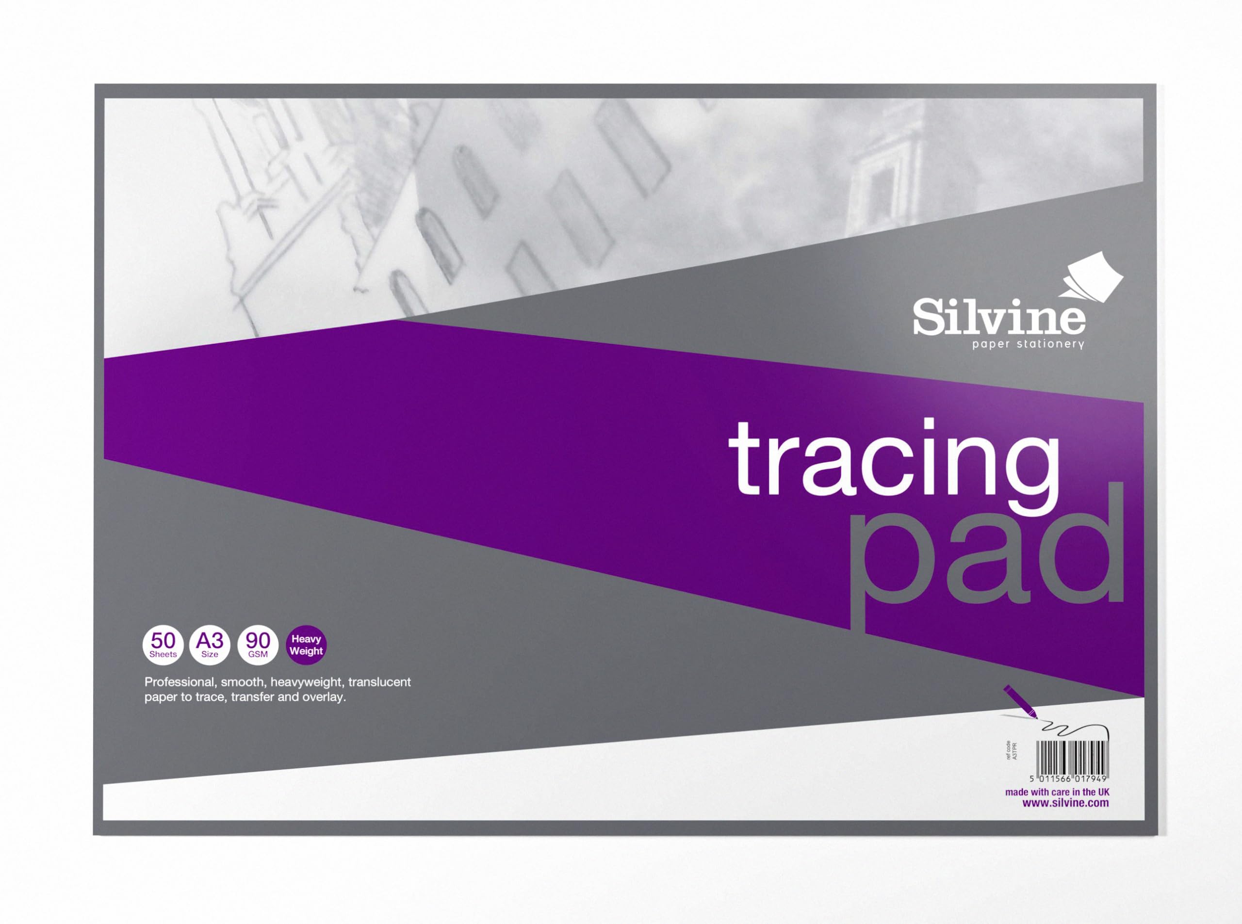 Silvine A3 Professional Tracing Pad | 90gsm Heavyweight Paper, 50 Sheets