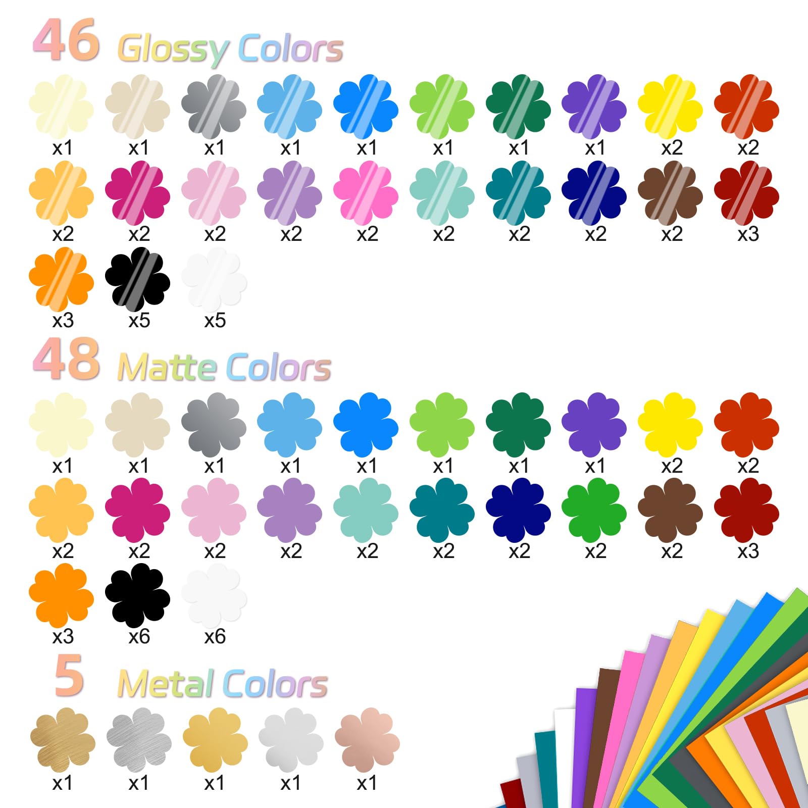 Permanent Adhesive Vinyl Sheets - 99 Pack Assorted Colors