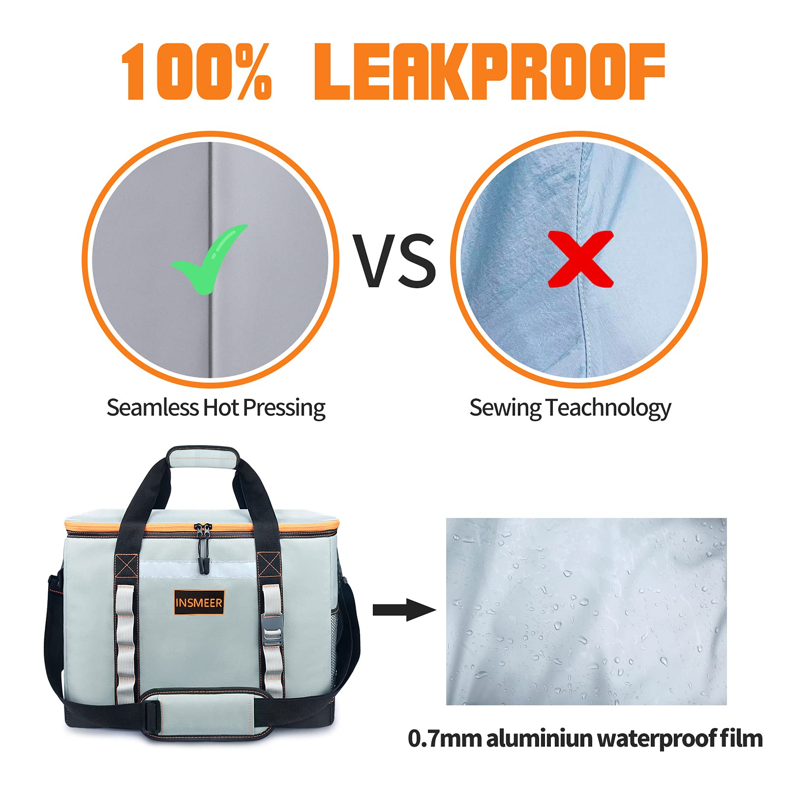 INSMEER Large 65 Can Soft Cooler Bag | 48L Leakproof Foldable Thermal Bag