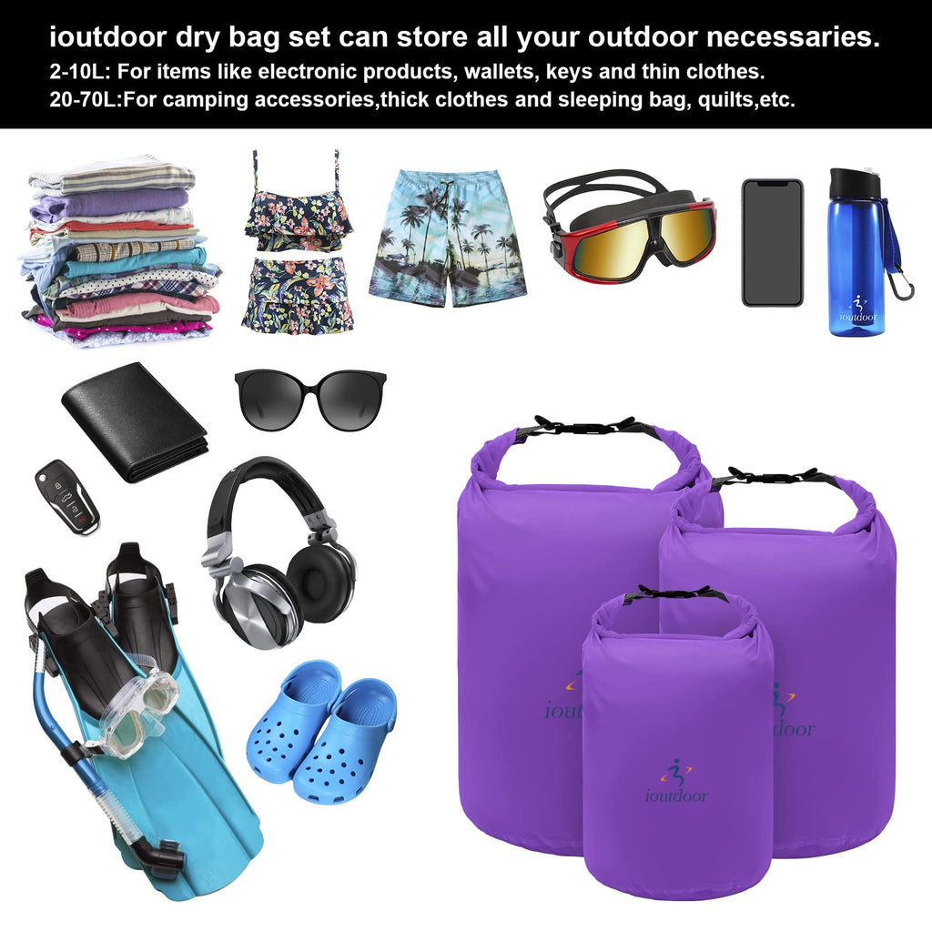 ioutdoor Waterproof Dry Bag Set | 6-Piece Lightweight Sacks 2L-70L