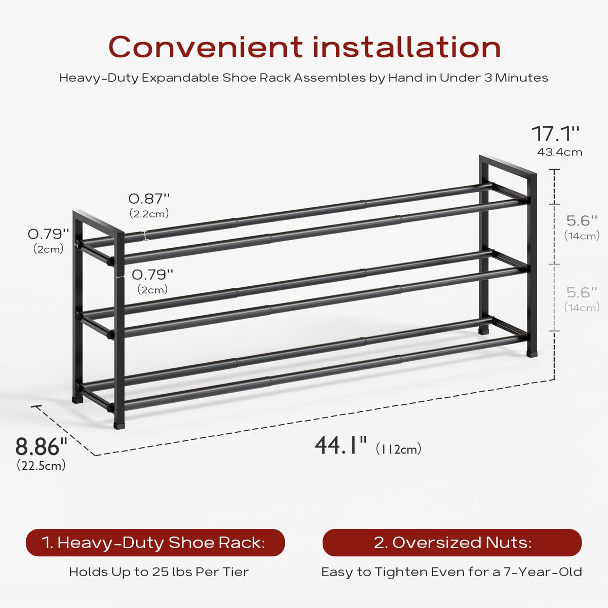 Bumusty 3 Tier Long Expandable Shoe Rack, Black - image 5