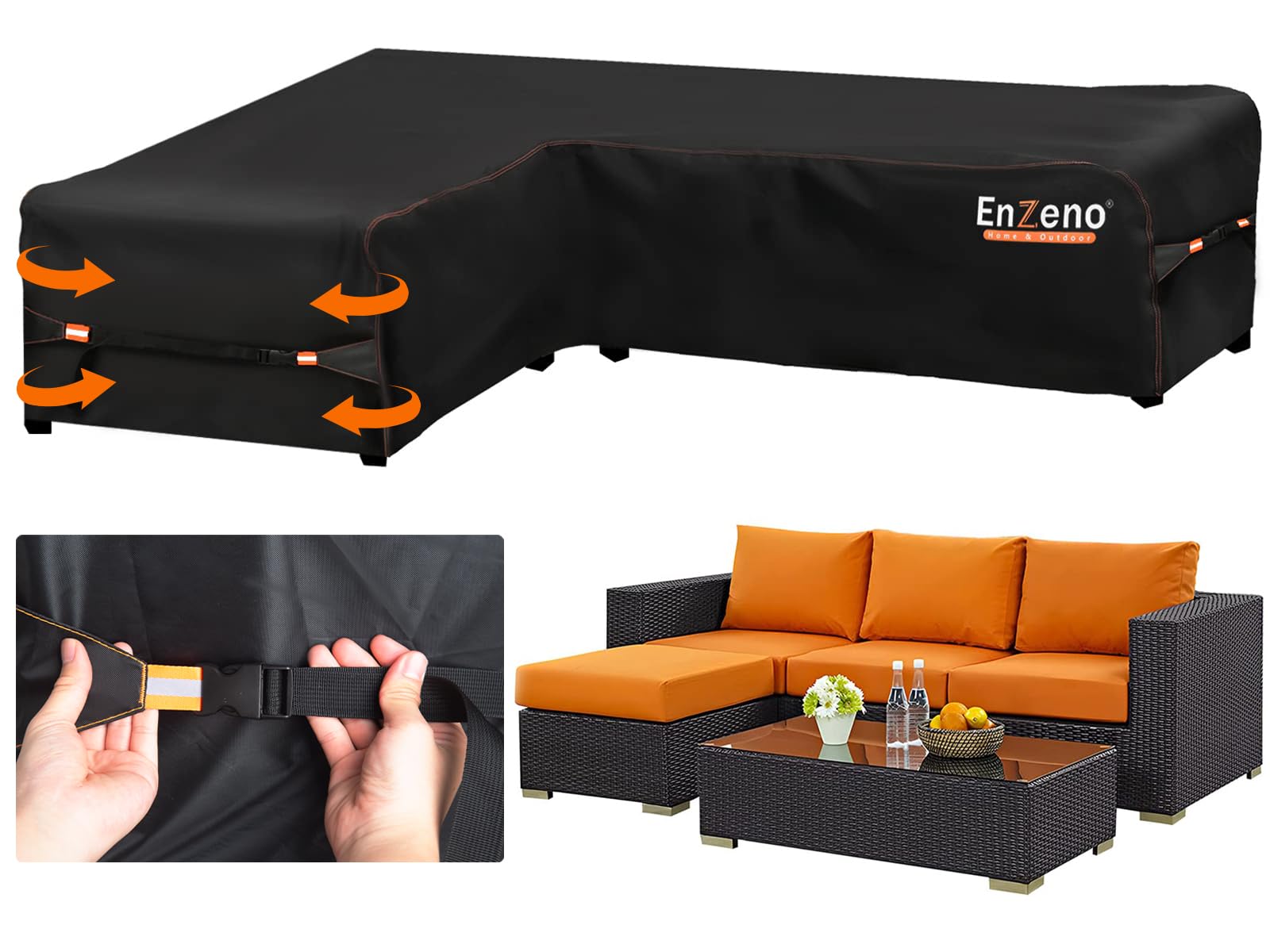Enzeno L-Shape Garden Furniture Cover – 420D Heavy Duty Waterproof Oxford