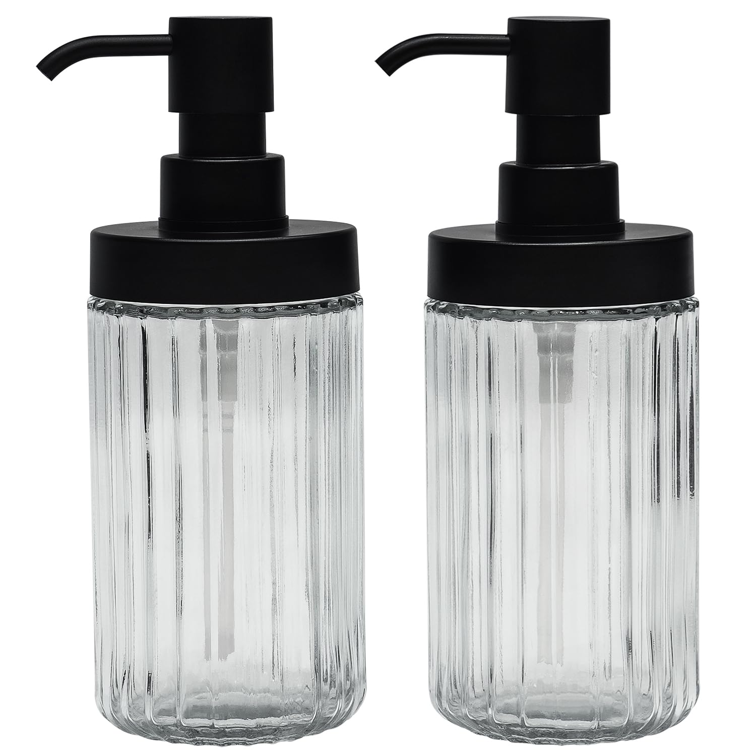 Suanti 2-Pack Ribbed Glass Soap Dispenser Set with Matte Black Pump