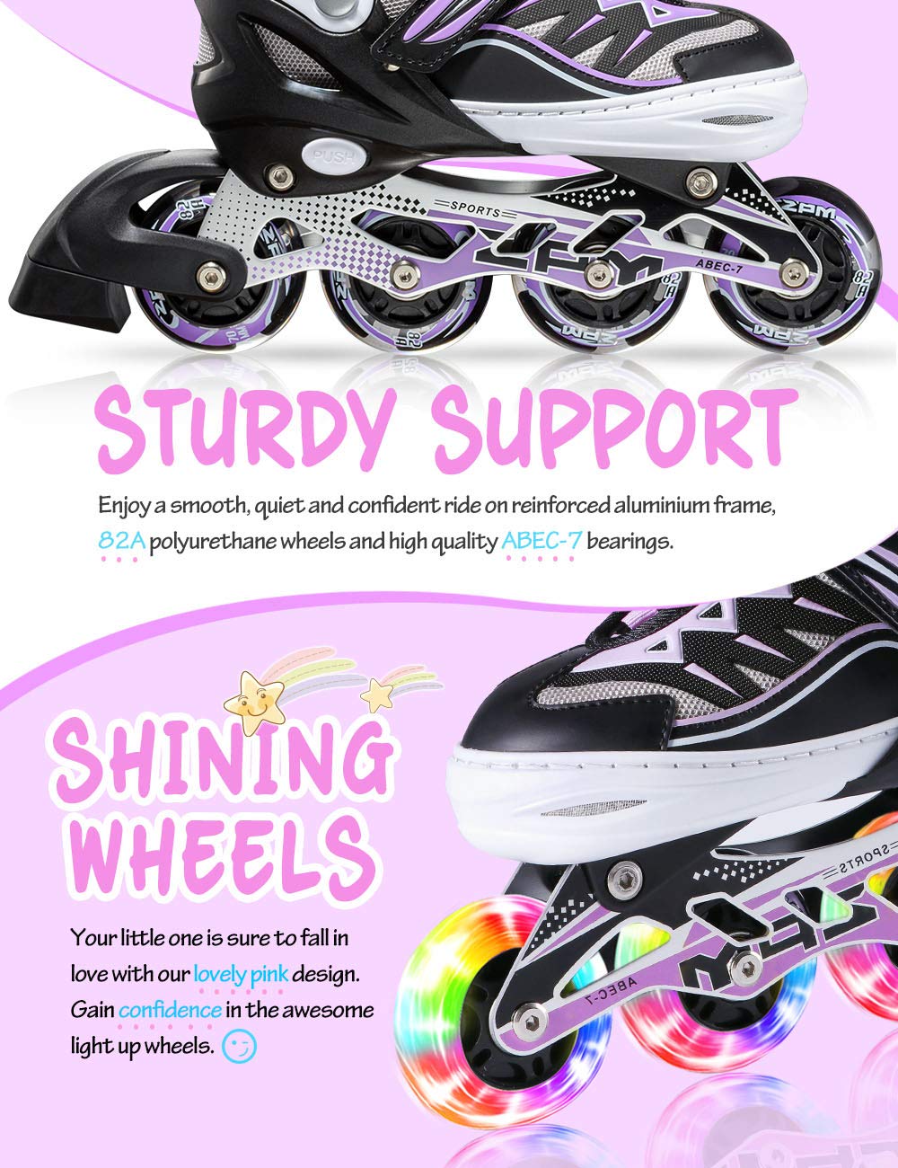 2pm Sports Adjustable Inline Skates | Light Up Wheels for Kids - Purple