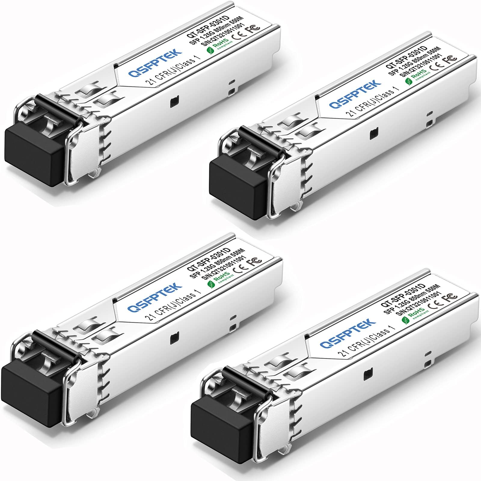 QSFPTEK 4-Pack 1000Base-SX SFP Transceiver | 850nm MMF LC 550m Module