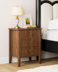 HEYZOEY 3-Drawer Bedside Table – Modern Walnut Wooden Side Cabinet