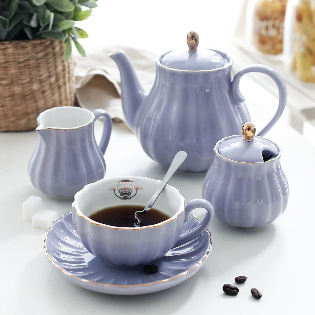 Sweejar Home Royal Porcelain Tea Set - 21-Piece Pumpkin Ceramic Set, Purple