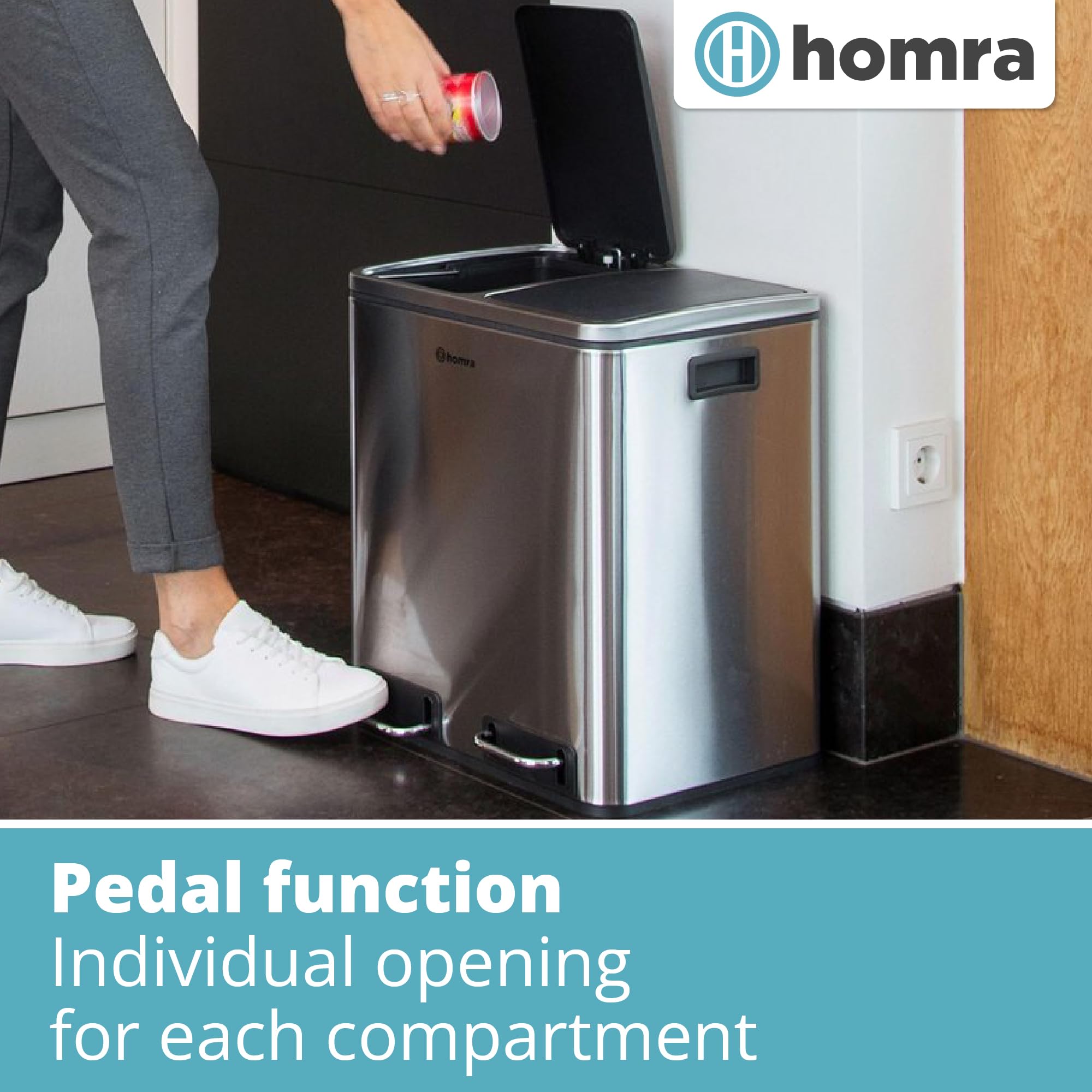Homra Dual Kitchen Bin 30L – Stainless Steel 2 Compartment Pedal Bin
