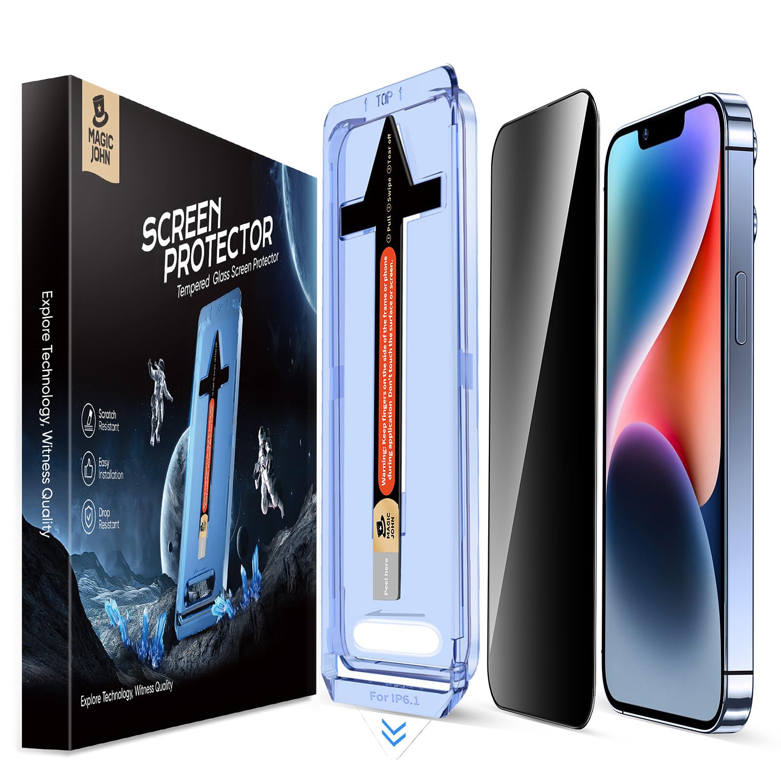 Magic John iPhone 13/14 Privacy Glass Screen Protector – 2 Pack