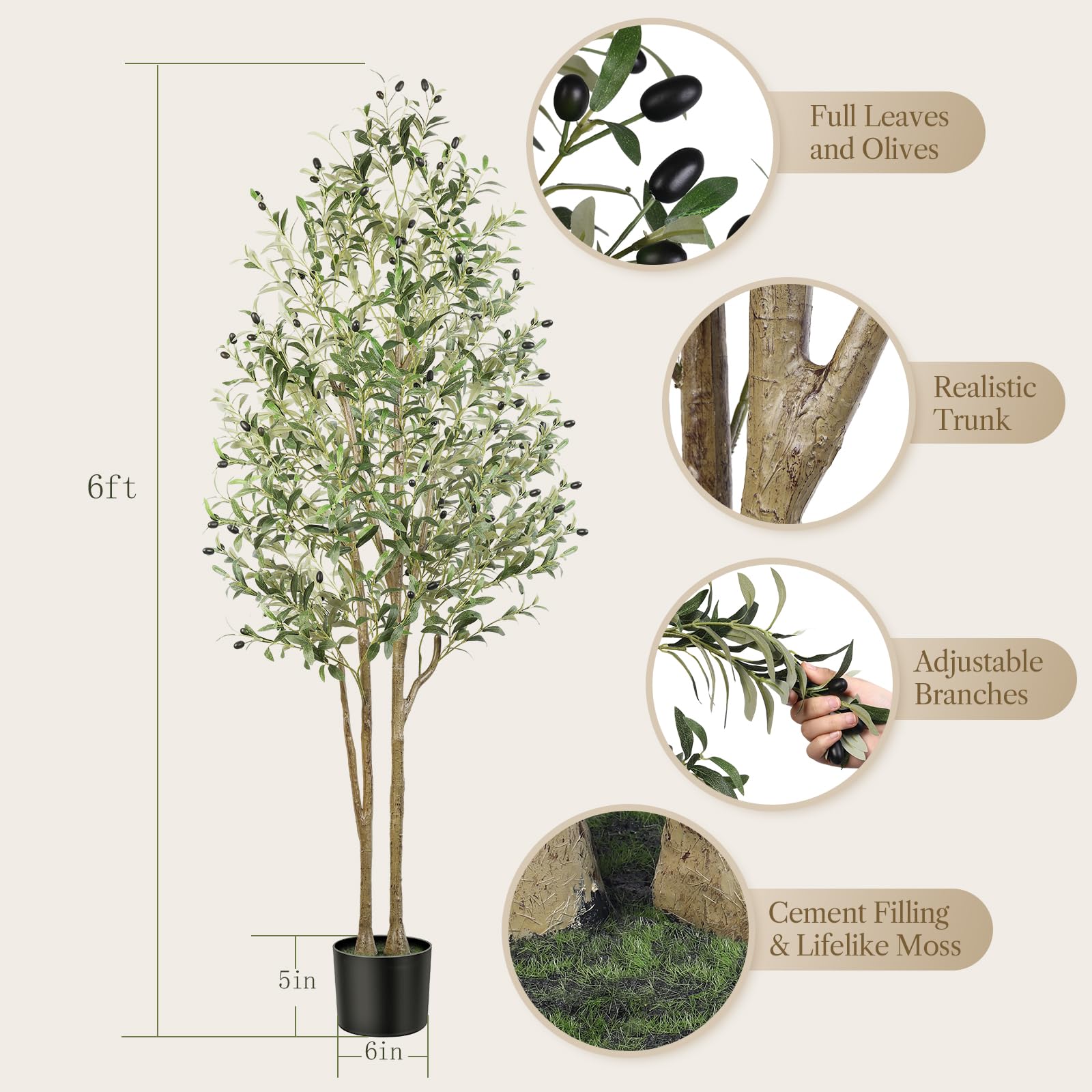 Alupssuc 6FT Artificial Olive Tree | Lifelike Faux Silk Floor Plant for Home