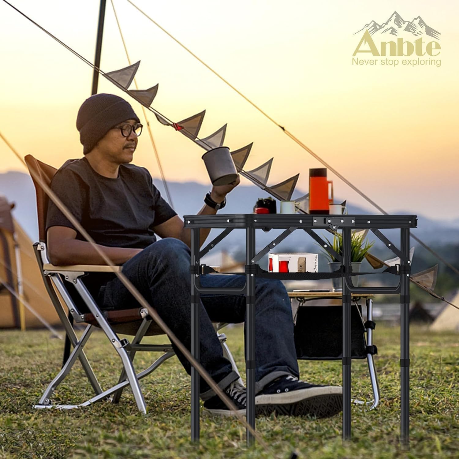Anbte Folding Camping Table | Adjustable Aluminum Outdoor Table